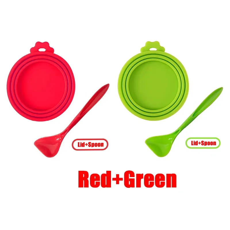 Couvercle en silicone réutilisable pour nourriture pour animaux avec cuillère intégrée, portable, avec bouchon et joint, pour chiens et chats 24