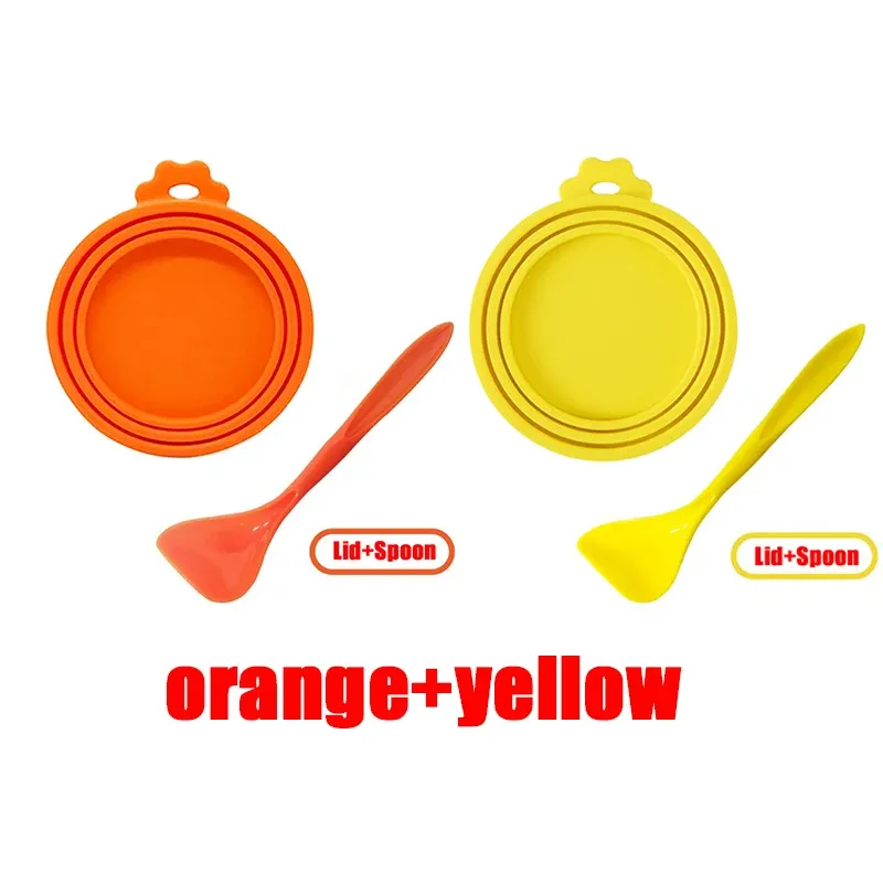 Couvercle en silicone réutilisable pour nourriture pour animaux avec cuillère intégrée, portable, avec bouchon et joint, pour chiens et chats 23