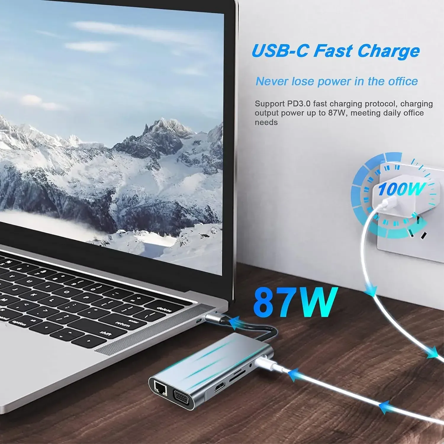 Hub USB-C avec lecteur de cartes 4K HDMI, VGA, USB-C PD, RJ45, SD et TF pour MacBook Pro/Air M1 et iPad 3