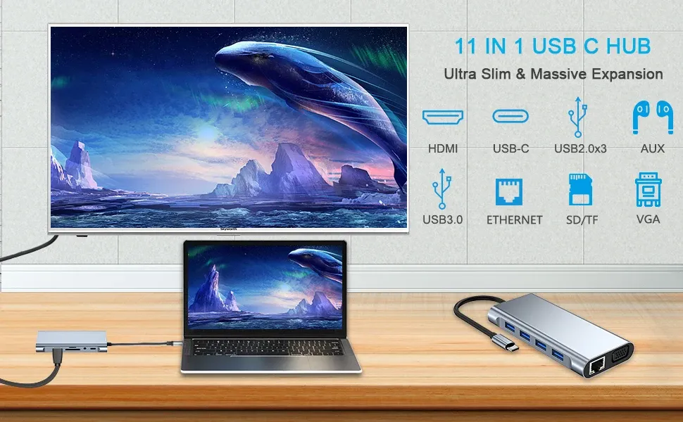 Hub USB-C 11 en 1 vue d'ensemble