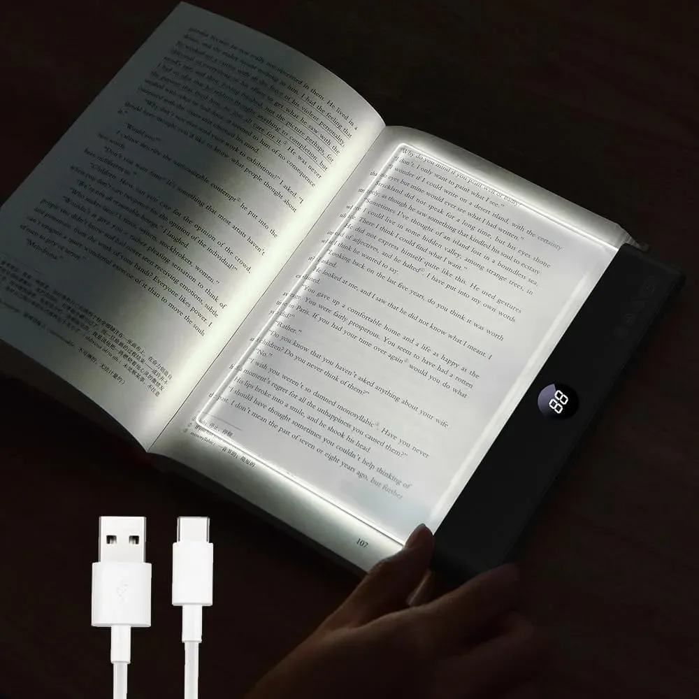 Lampe de lecture LED USB rechargeable à panneau plat, protection des yeux et vision nocturne, 2 en 1 avec veilleuse, idéale pour les étudiants, usage intérieur