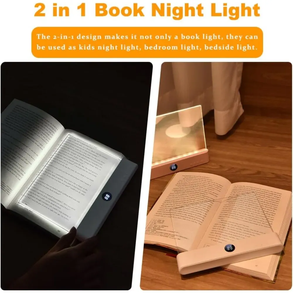 Lampe de lecture LED USB rechargeable à panneau plat, protection des yeux et vision nocturne, 2 en 1 avec veilleuse, idéale pour les étudiants, usage intérieur 2