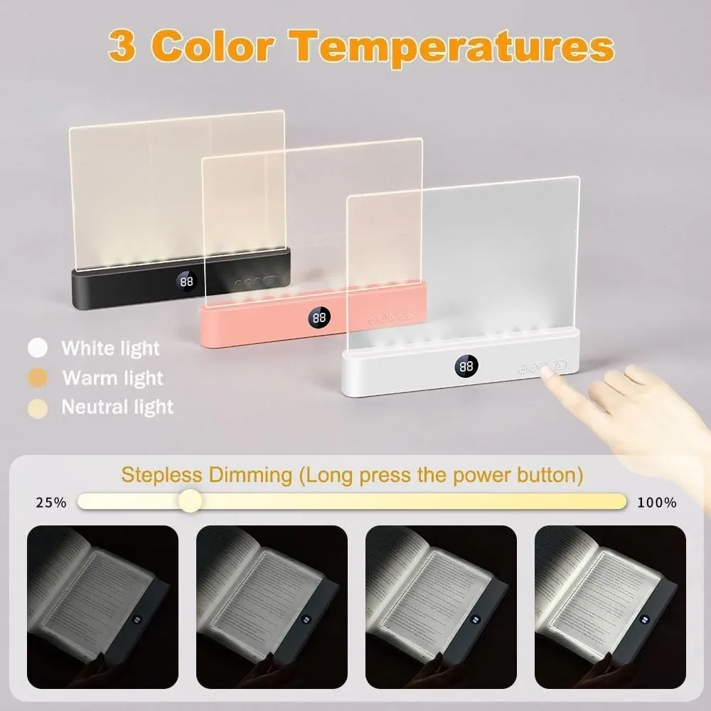 Lampe de lecture LED USB rechargeable à panneau plat, protection des yeux et vision nocturne, 2 en 1 avec veilleuse, idéale pour les étudiants, usage intérieur 4