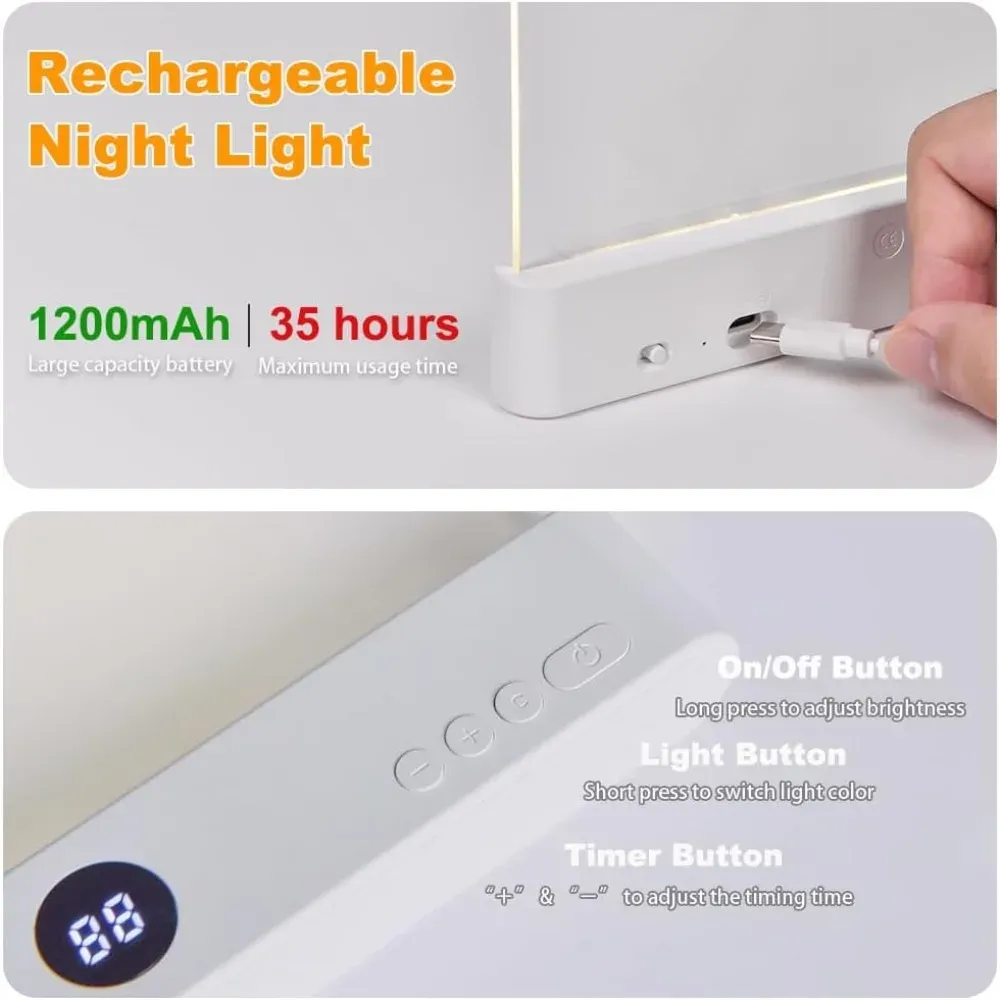 Lampe de lecture LED USB rechargeable à panneau plat, protection des yeux et vision nocturne, 2 en 1 avec veilleuse, idéale pour les étudiants, usage intérieur 6