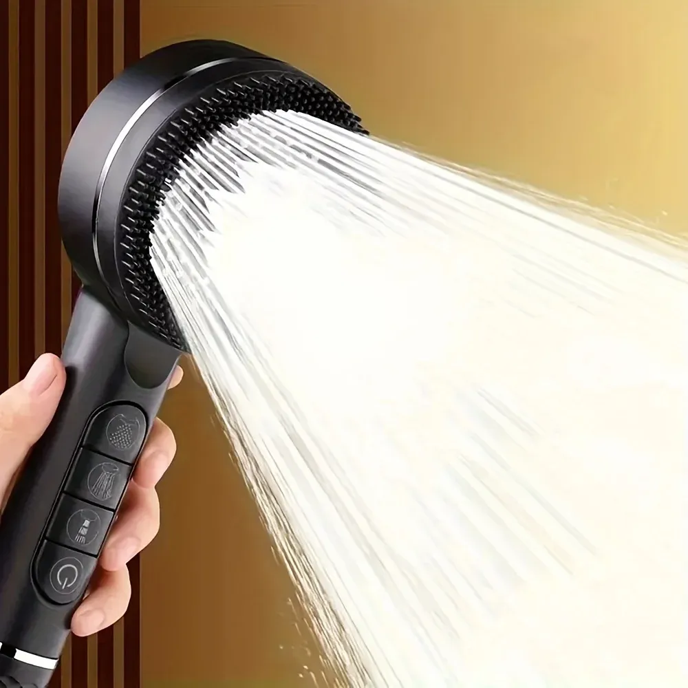 Pommeau de douche autonettoyant 4 modes avec brosse en silicone, arrêt une touche et filtre haute pression en ABS 5