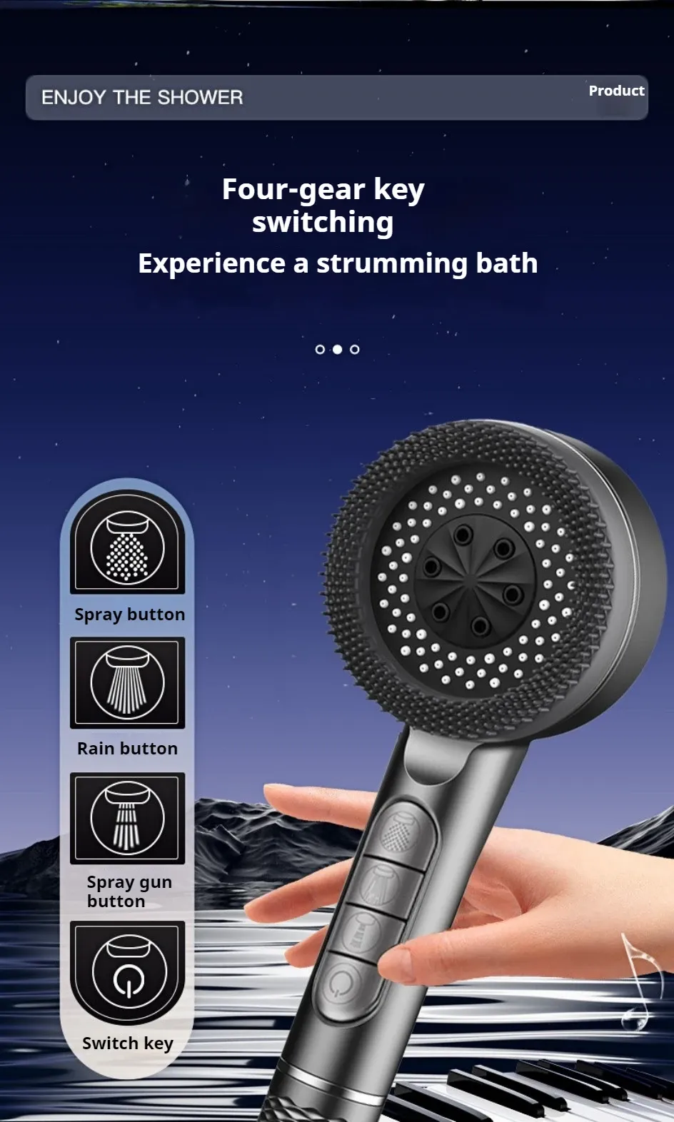 Vue détaillée du pommeau de douche autonettoyant