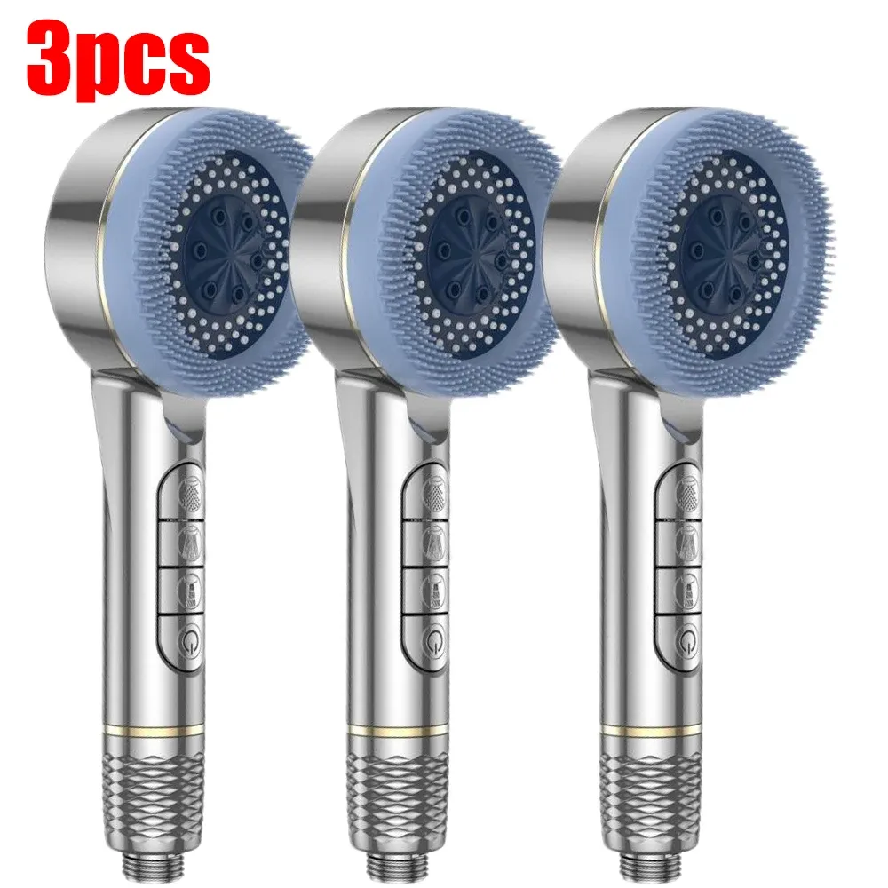 Pommeau de douche autonettoyant 4 modes avec brosse en silicone, arrêt une touche et filtre haute pression en ABS 24