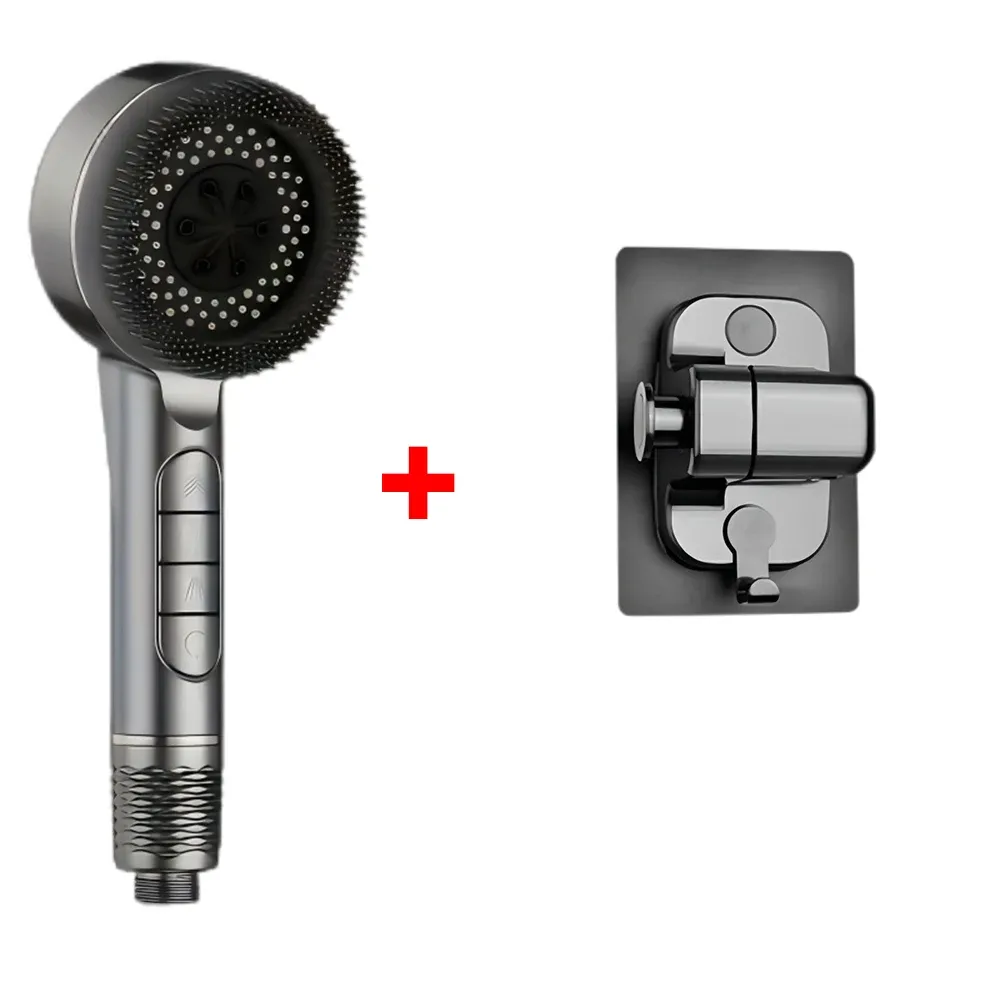 Pommeau de douche autonettoyant 4 modes avec brosse en silicone, arrêt une touche et filtre haute pression en ABS 17
