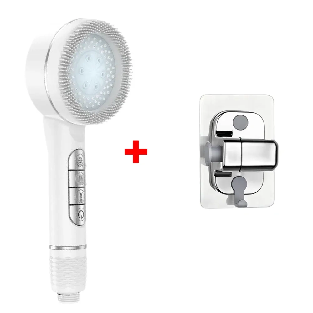 Pommeau de douche autonettoyant 4 modes avec brosse en silicone, arrêt une touche et filtre haute pression en ABS 18