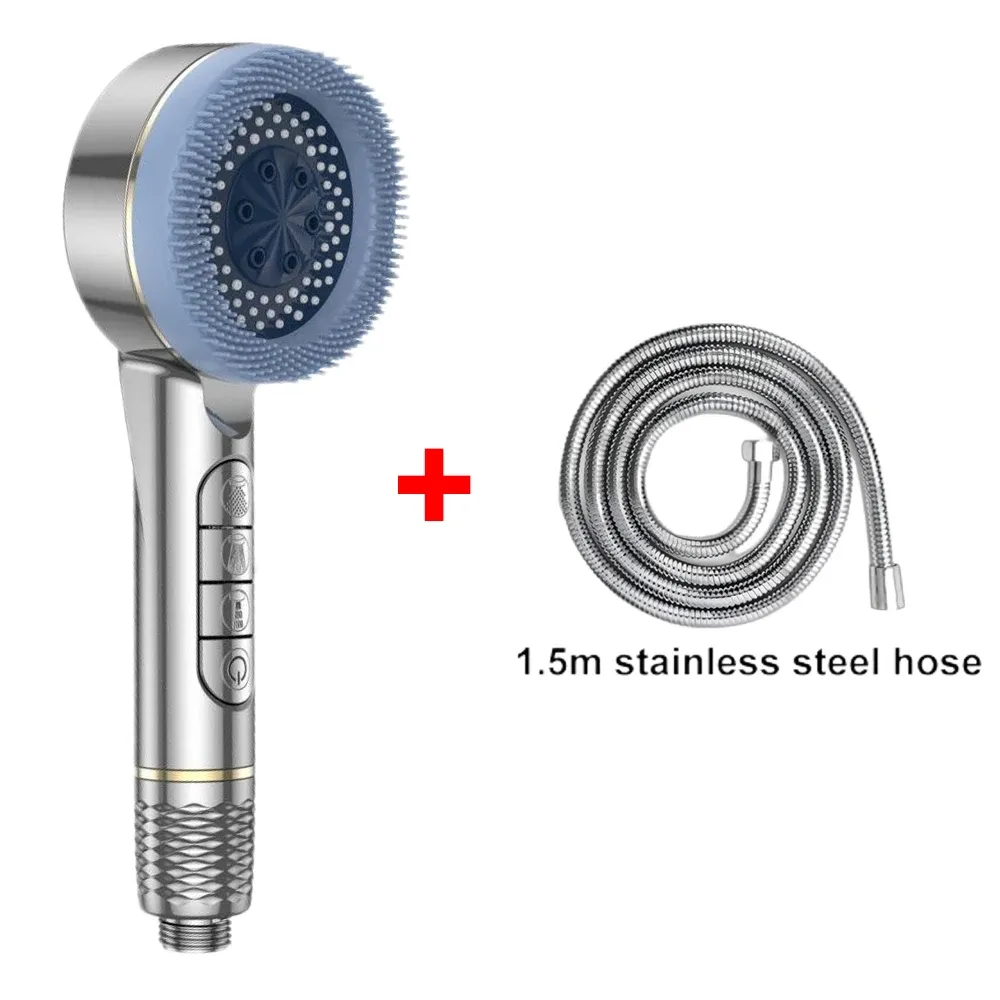 Pommeau de douche autonettoyant 4 modes avec brosse en silicone, arrêt une touche et filtre haute pression en ABS 15
