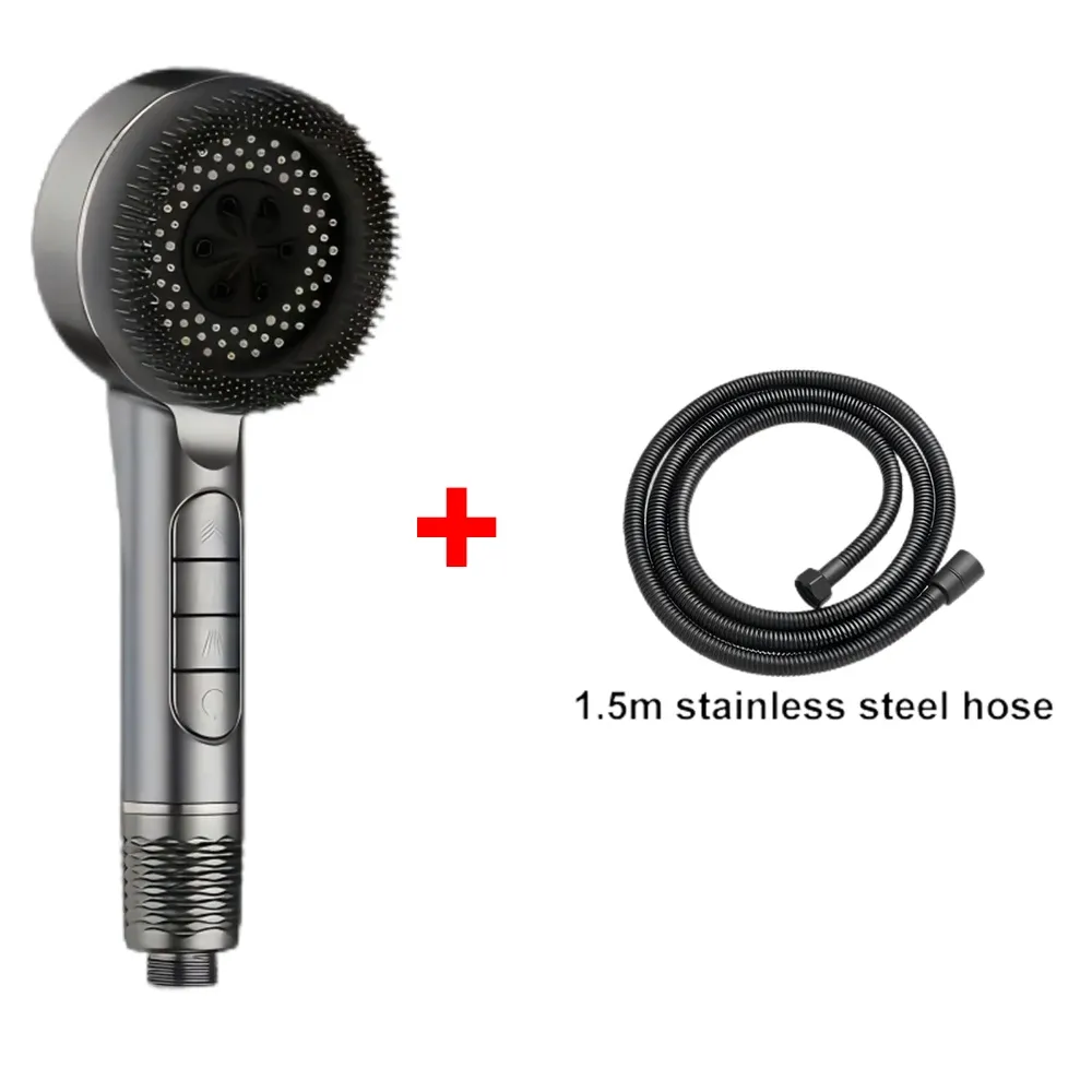 Pommeau de douche autonettoyant 4 modes avec brosse en silicone, arrêt une touche et filtre haute pression en ABS 13