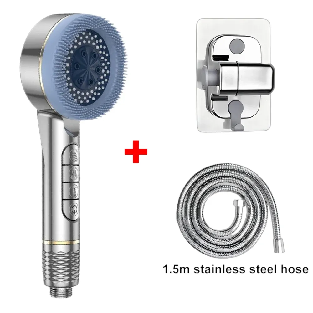 Pommeau de douche autonettoyant 4 modes avec brosse en silicone, arrêt une touche et filtre haute pression en ABS 11