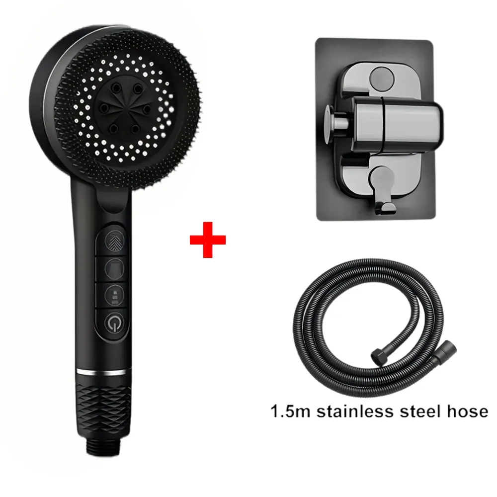 Pommeau de douche autonettoyant 4 modes avec brosse en silicone, arrêt une touche et filtre haute pression en ABS 12