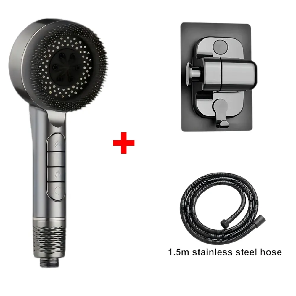 Pommeau de douche autonettoyant 4 modes avec brosse en silicone, arrêt une touche et filtre haute pression en ABS 9