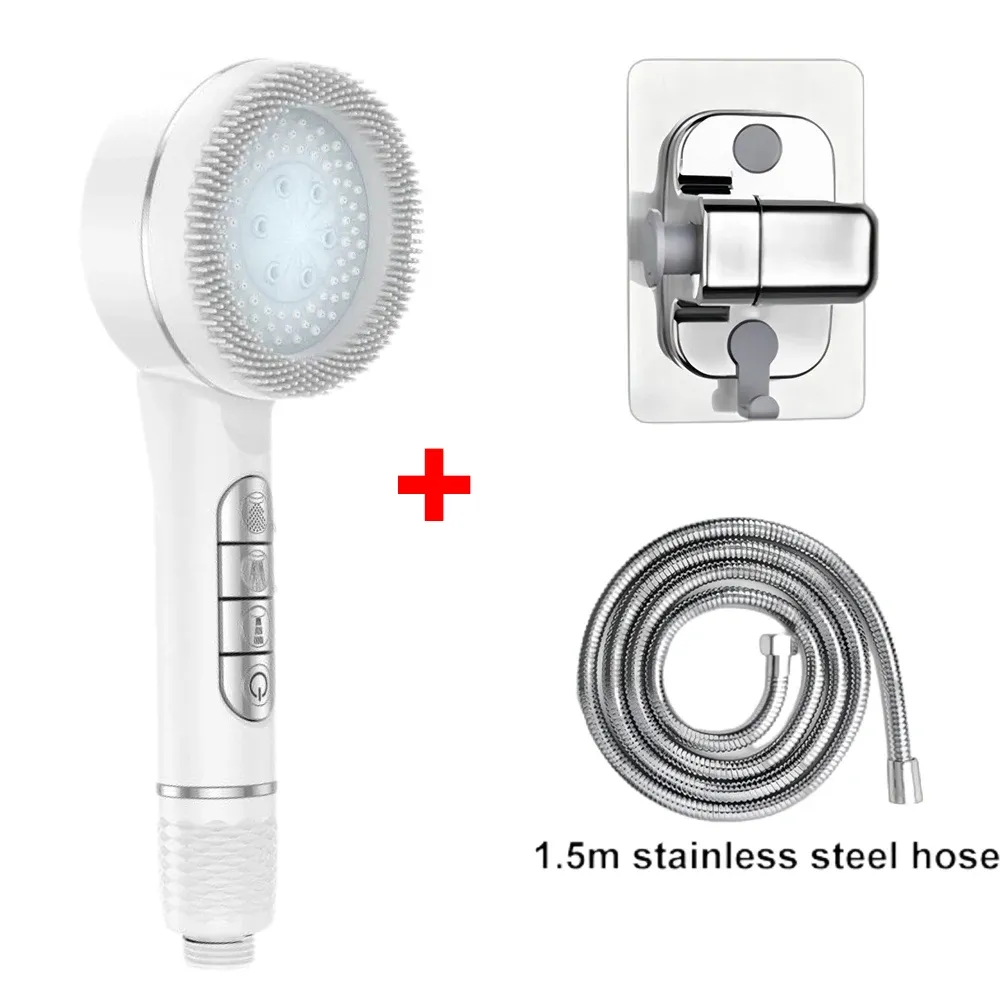 Pommeau de douche autonettoyant 4 modes avec brosse en silicone, arrêt une touche et filtre haute pression en ABS 10