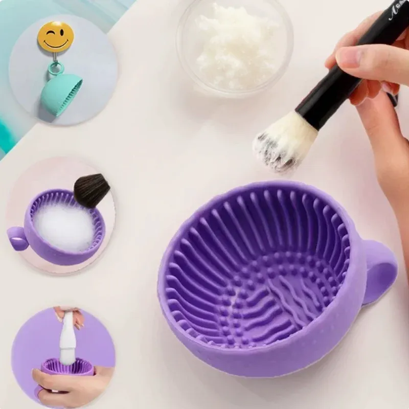 Nettoyeur de pinceaux de maquillage en silicone portable, bol de nettoyage avec filetage au fond pour un nettoyage en profondeur - Image 1