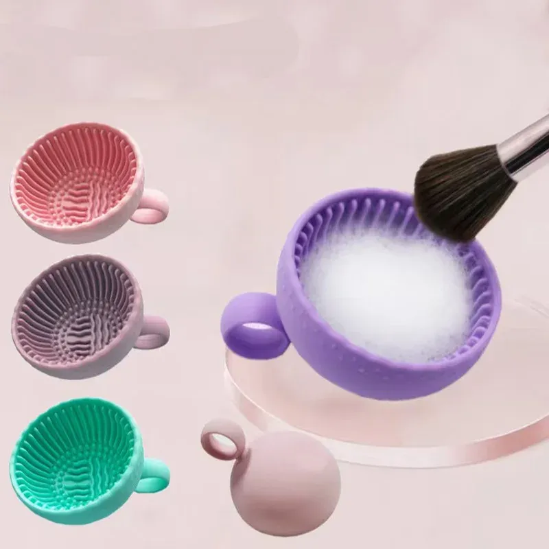 Nettoyeur de pinceaux de maquillage en silicone portable, bol de nettoyage avec filetage au fond pour un nettoyage en profondeur 2