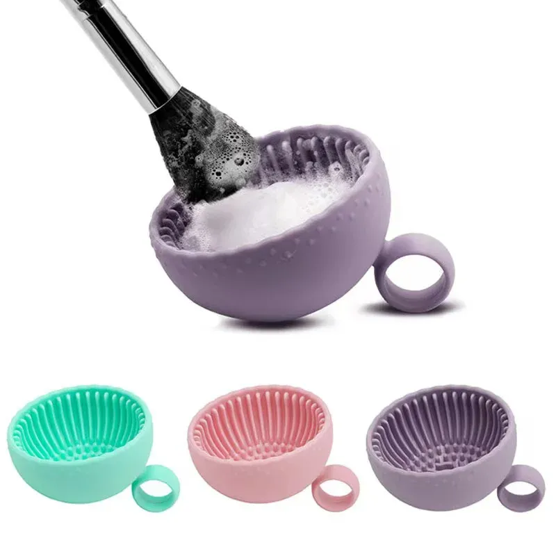 Nettoyeur de pinceaux de maquillage en silicone portable, bol de nettoyage avec filetage au fond pour un nettoyage en profondeur 3