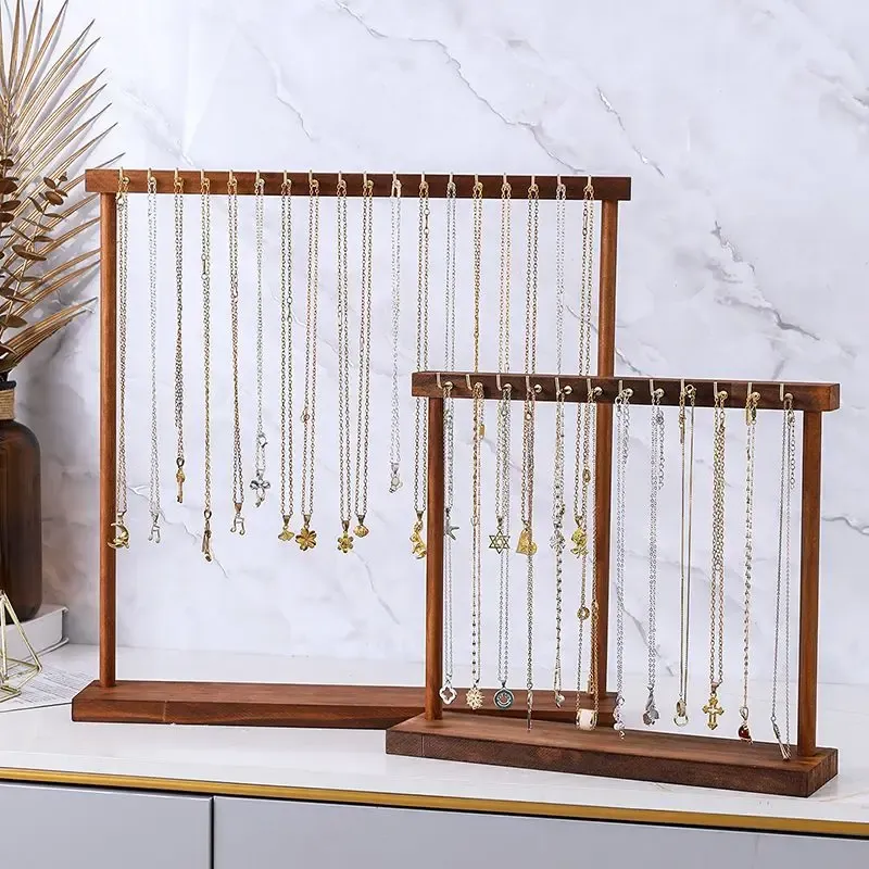 Présentoir organisateur de bijoux en bois massif, support de comptoir suspendu pour chaînes, boucles d'oreilles et bracelets, vitrine, support de rangement 2