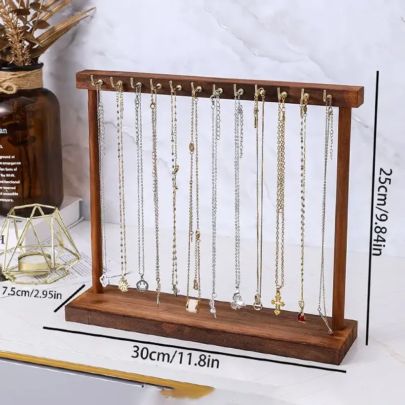 Présentoir organisateur de bijoux en bois massif, support de comptoir suspendu pour chaînes, boucles d'oreilles et bracelets, vitrine, support de rangement 7