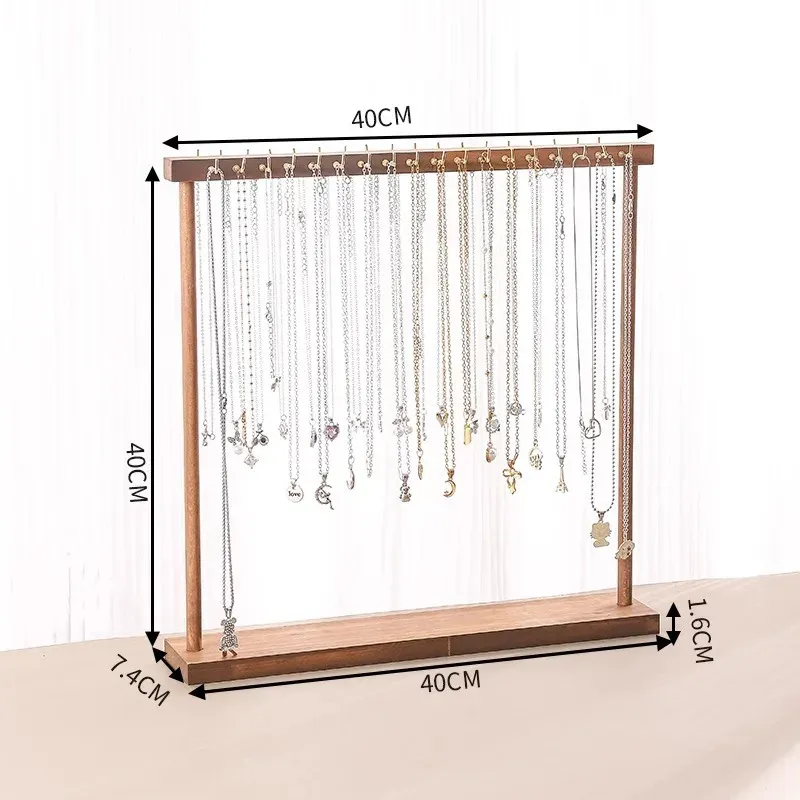 Présentoir organisateur de bijoux en bois massif, support de comptoir suspendu pour chaînes, boucles d'oreilles et bracelets, vitrine, support de rangement 10