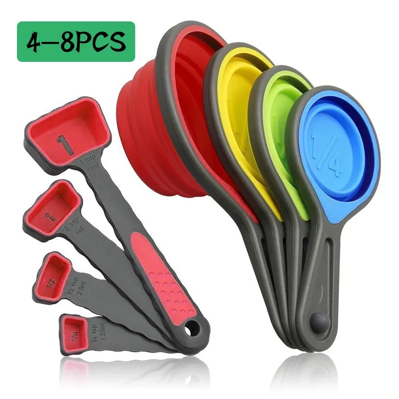 Tasse à mesurer en silicone et cuillères doseuses pliables, lot de 4 ou 8 pièces pour café, farine, miel et sucre - Image 1