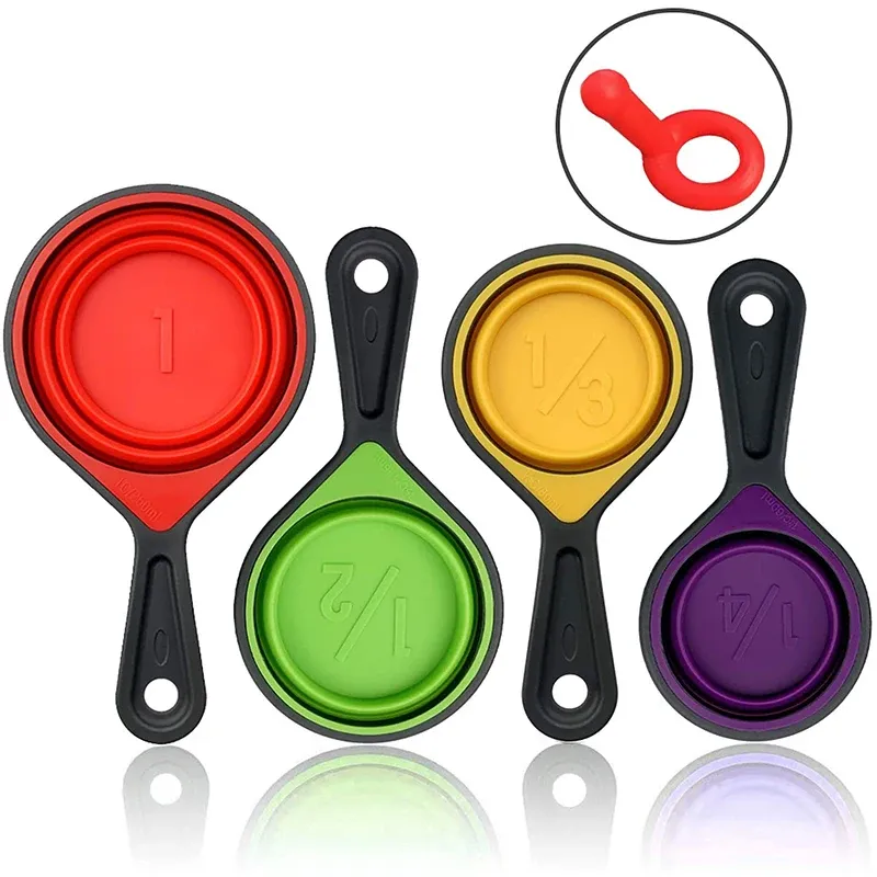 Tasse à mesurer en silicone et cuillères doseuses pliables, lot de 4 ou 8 pièces pour café, farine, miel et sucre 3