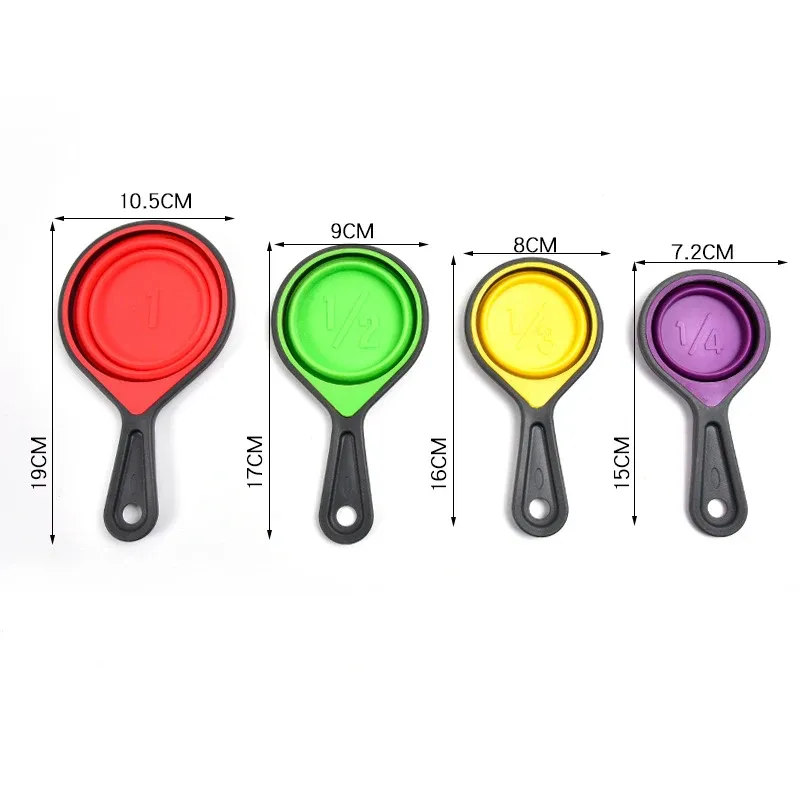 Tasse à mesurer en silicone et cuillères doseuses pliables, lot de 4 ou 8 pièces pour café, farine, miel et sucre 7