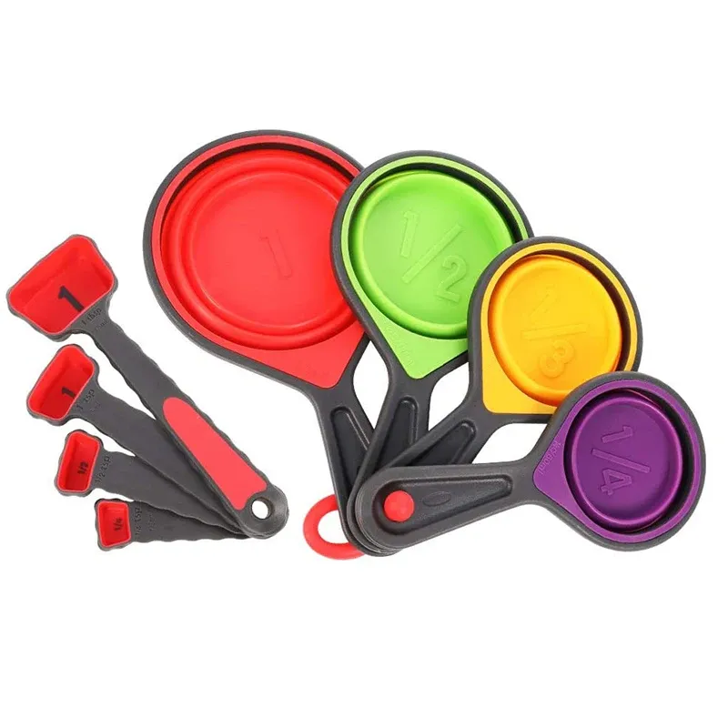 Tasse à mesurer en silicone et cuillères doseuses pliables, lot de 4 ou 8 pièces pour café, farine, miel et sucre 9