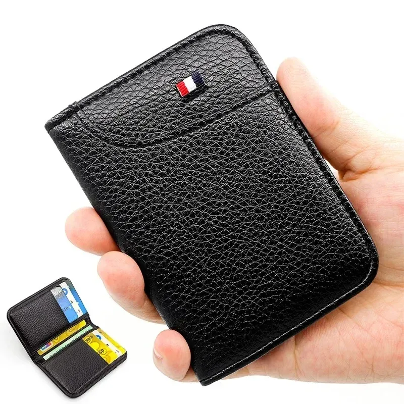 Portefeuille fin en cuir PU souple pour hommes, porte-cartes compact et mince 5