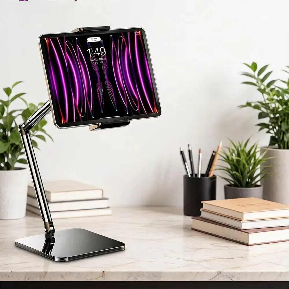 Support réglable pour tablette, bras métallique flexible de 15 pouces, compatible avec iPad et téléphones de 4,7 à 13 pouces, support ergonomique de bureau à angles multiples réglables. 2