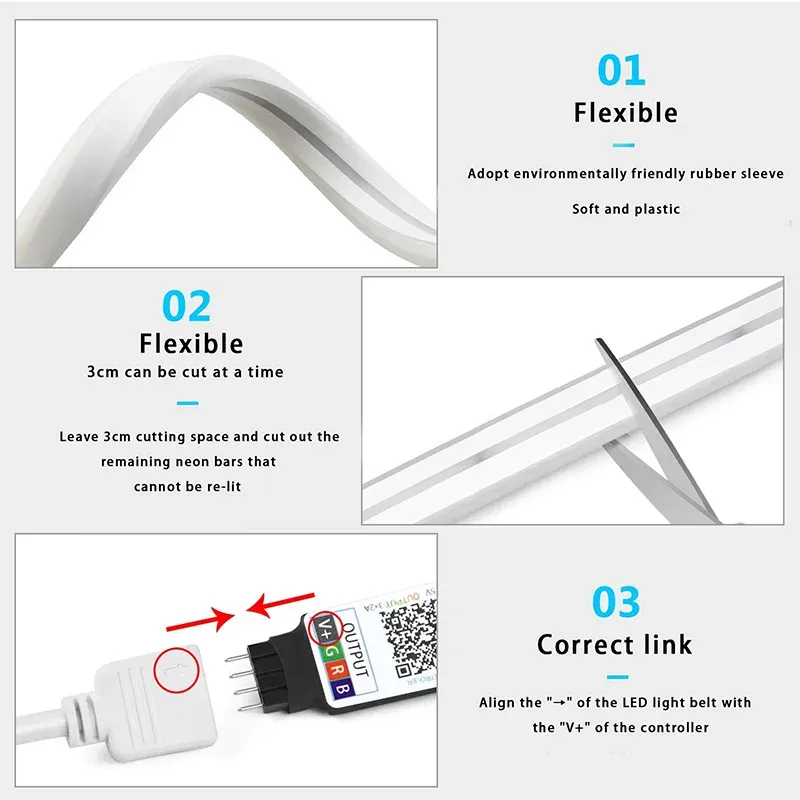 Bande LED néon USB RGB 1 m, 2 m, 3 m, 5 m, WiFi 5 V, compatible application Tuya / Smart Life et Alexa, éclairage décoratif pour gaming et maison 2