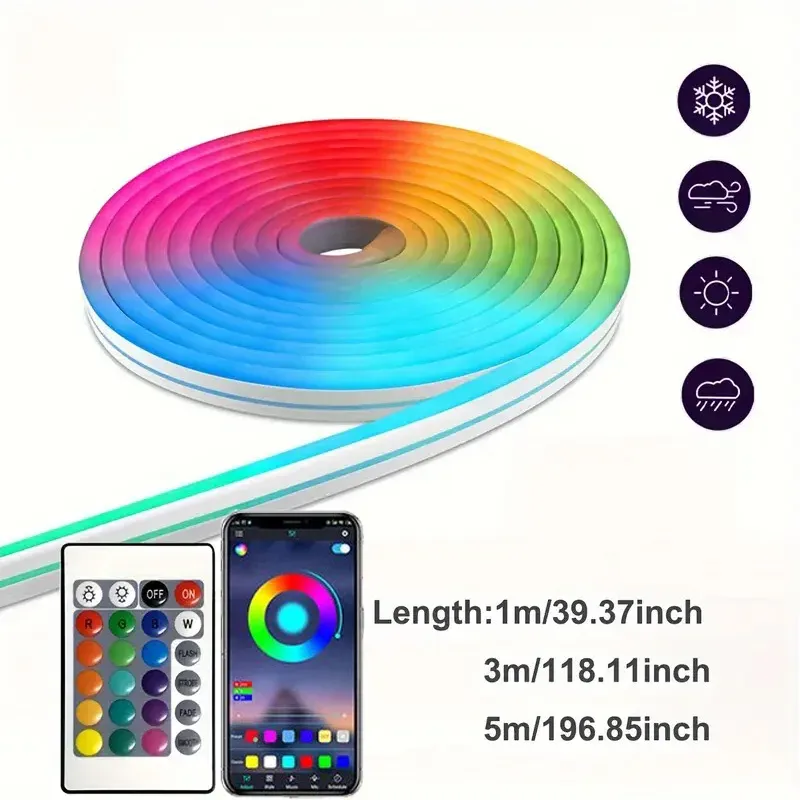 Bande LED néon USB RGB 1 m, 2 m, 3 m, 5 m, WiFi 5 V, compatible application Tuya / Smart Life et Alexa, éclairage décoratif pour gaming et maison 7