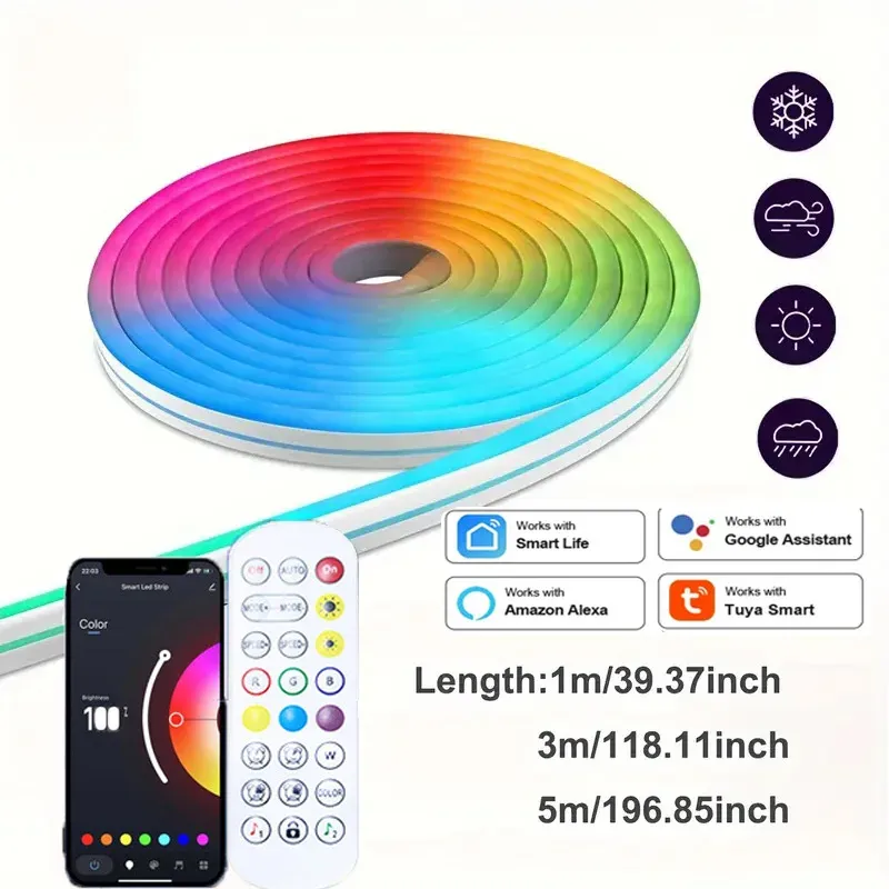 Bande LED néon USB RGB 1 m, 2 m, 3 m, 5 m, WiFi 5 V, compatible application Tuya / Smart Life et Alexa, éclairage décoratif pour gaming et maison 8