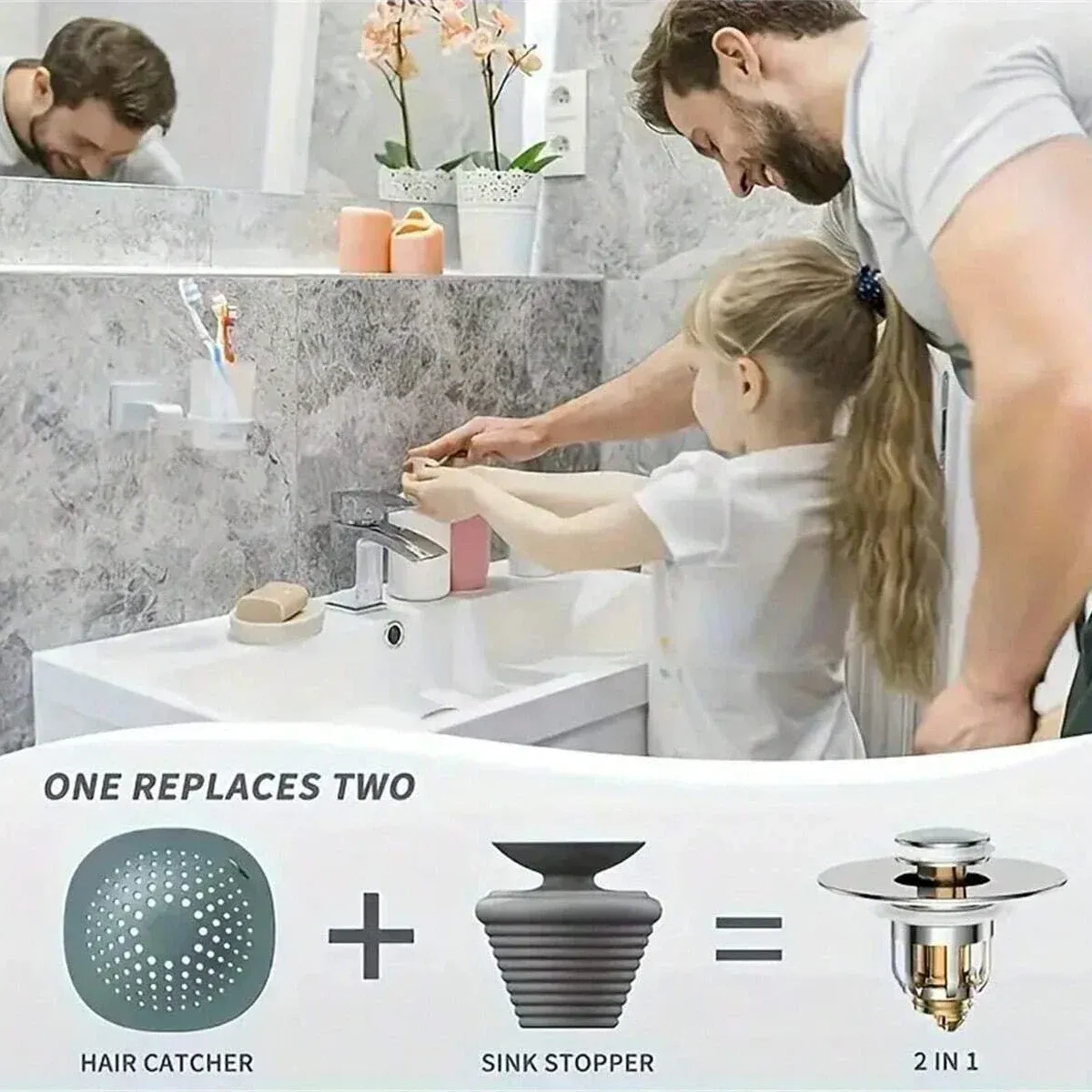 Bouchon de vidange à bascule universel chromé avec filtre à cheveux pour lavabo, lot de 1, 2 ou 5 3