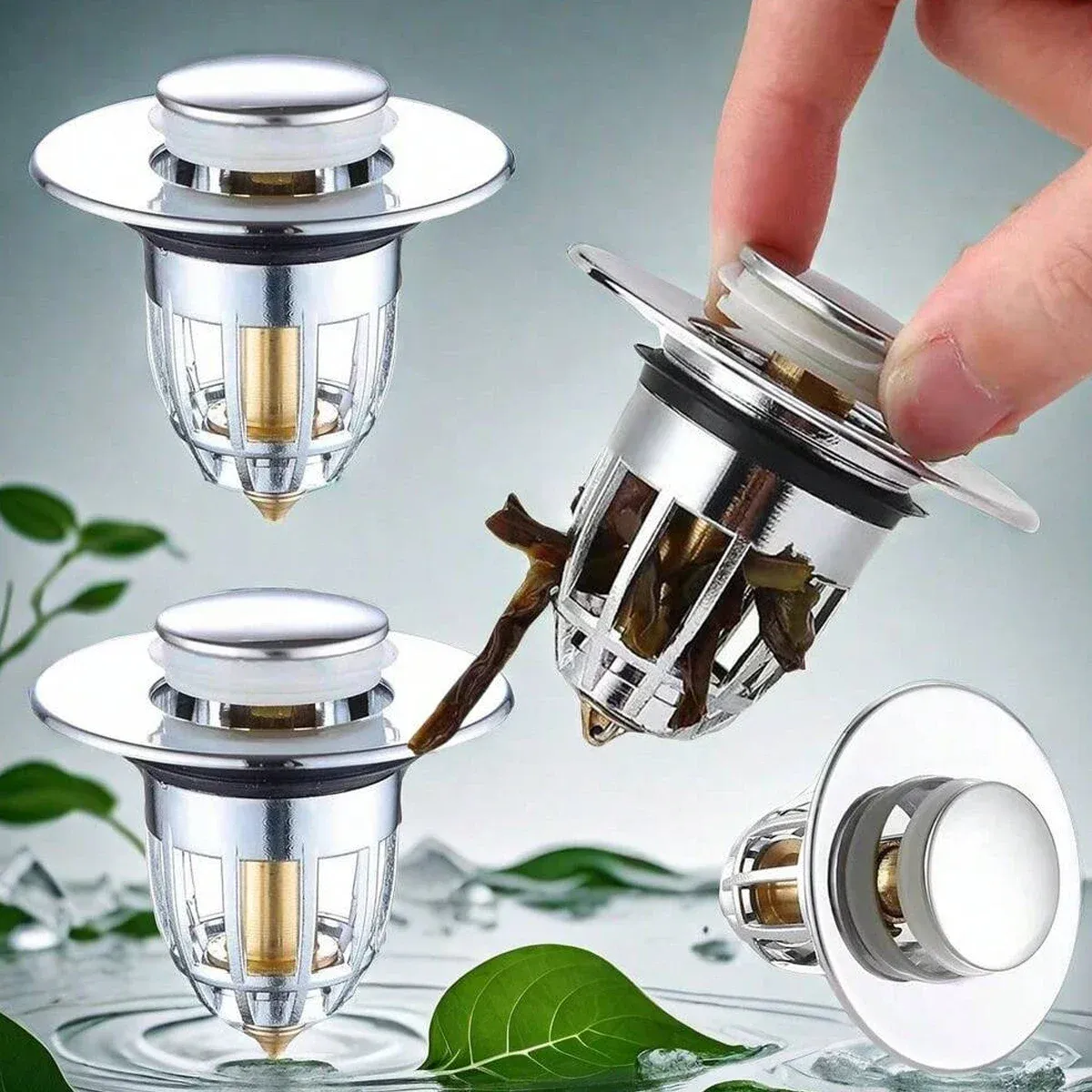 Bouchon de vidange à bascule universel chromé avec filtre à cheveux pour lavabo, lot de 1, 2 ou 5