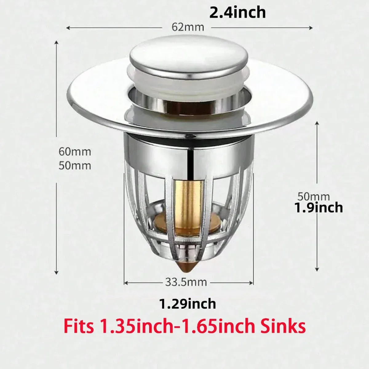 Bouchon de vidange à bascule universel chromé avec filtre à cheveux pour lavabo, lot de 1, 2 ou 5 4