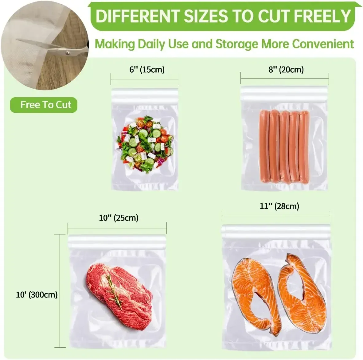 Rouleaux de sacs de mise sous vide pour la conservation des aliments, 12, 15, 20, 25 et 28 cm 5