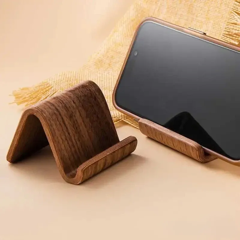 Support de téléphone en bois massif noir, design simple et créatif, avec présentoir de cartes de visite pour bureau et maison