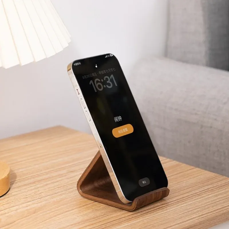 Support de téléphone en bois massif noir, design simple et créatif, avec présentoir de cartes de visite pour bureau et maison 3