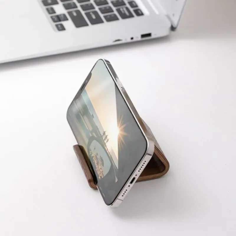 Support de téléphone en bois massif noir, design simple et créatif, avec présentoir de cartes de visite pour bureau et maison 5