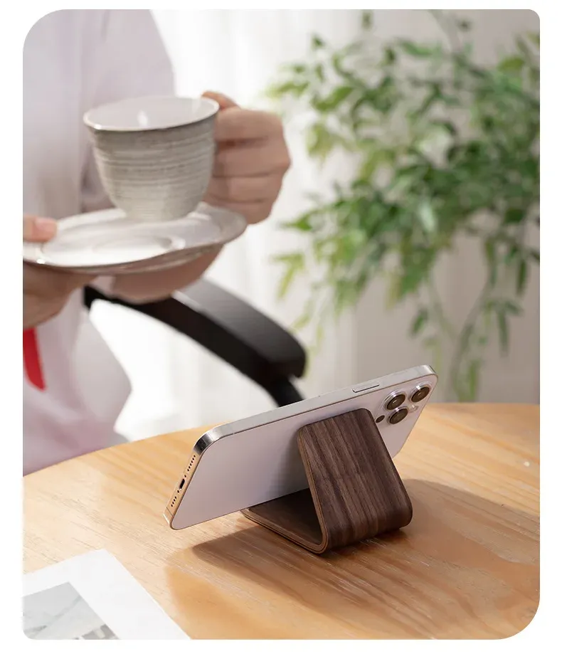 Support de téléphone en bois noyer noir, présentation finale
