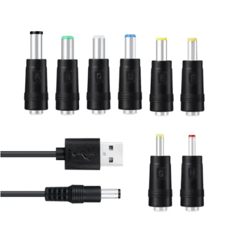 Câble d'alimentation USB vers DC 5,5 x 2,1 mm 5 V avec 8 connecteurs interchangeables 5