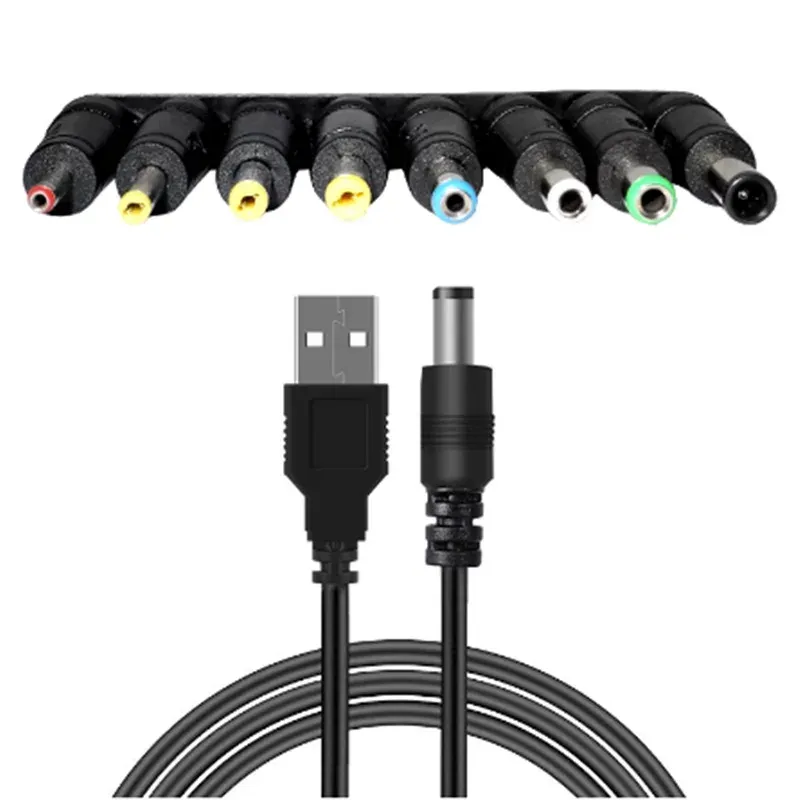 Câble d'alimentation USB vers DC 5,5 x 2,1 mm 5 V avec 8 connecteurs interchangeables 6