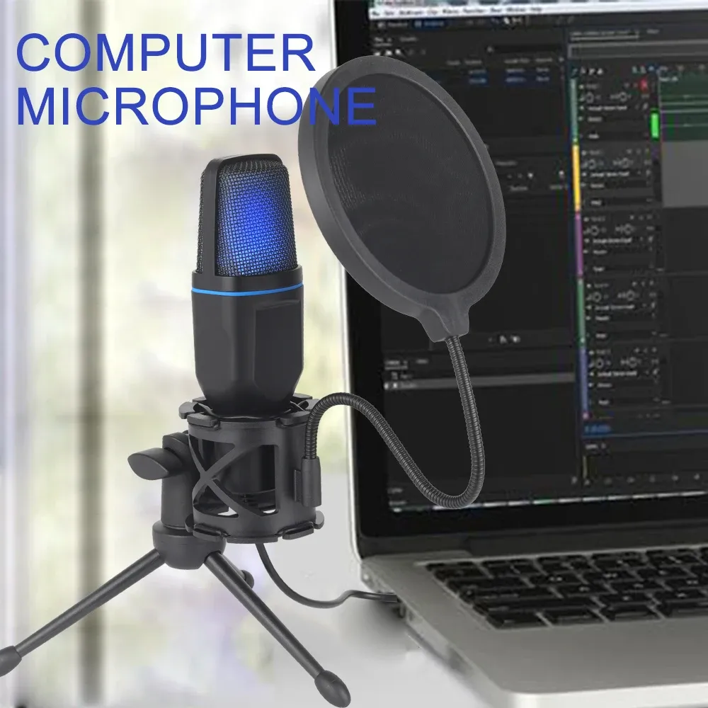 Microphone USB à condensateur RVB pour jeu, podcast et streaming, compatible ordinateur portable et de bureau
