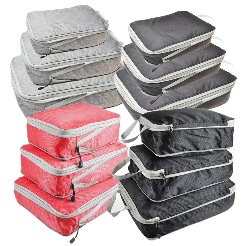 Organiseurs de bagages de voyage en nylon imperméable : cubes de compression et sacs de rangement pliables - Image 1