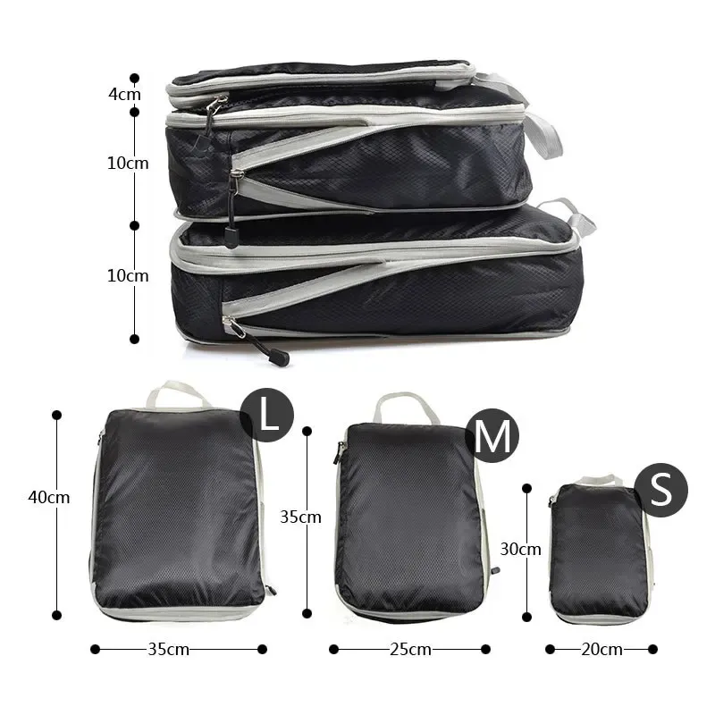 Organiseurs de bagages de voyage en nylon imperméable : cubes de compression et sacs de rangement pliables 3