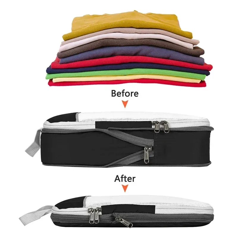 Organiseurs de bagages de voyage en nylon imperméable : cubes de compression et sacs de rangement pliables 5