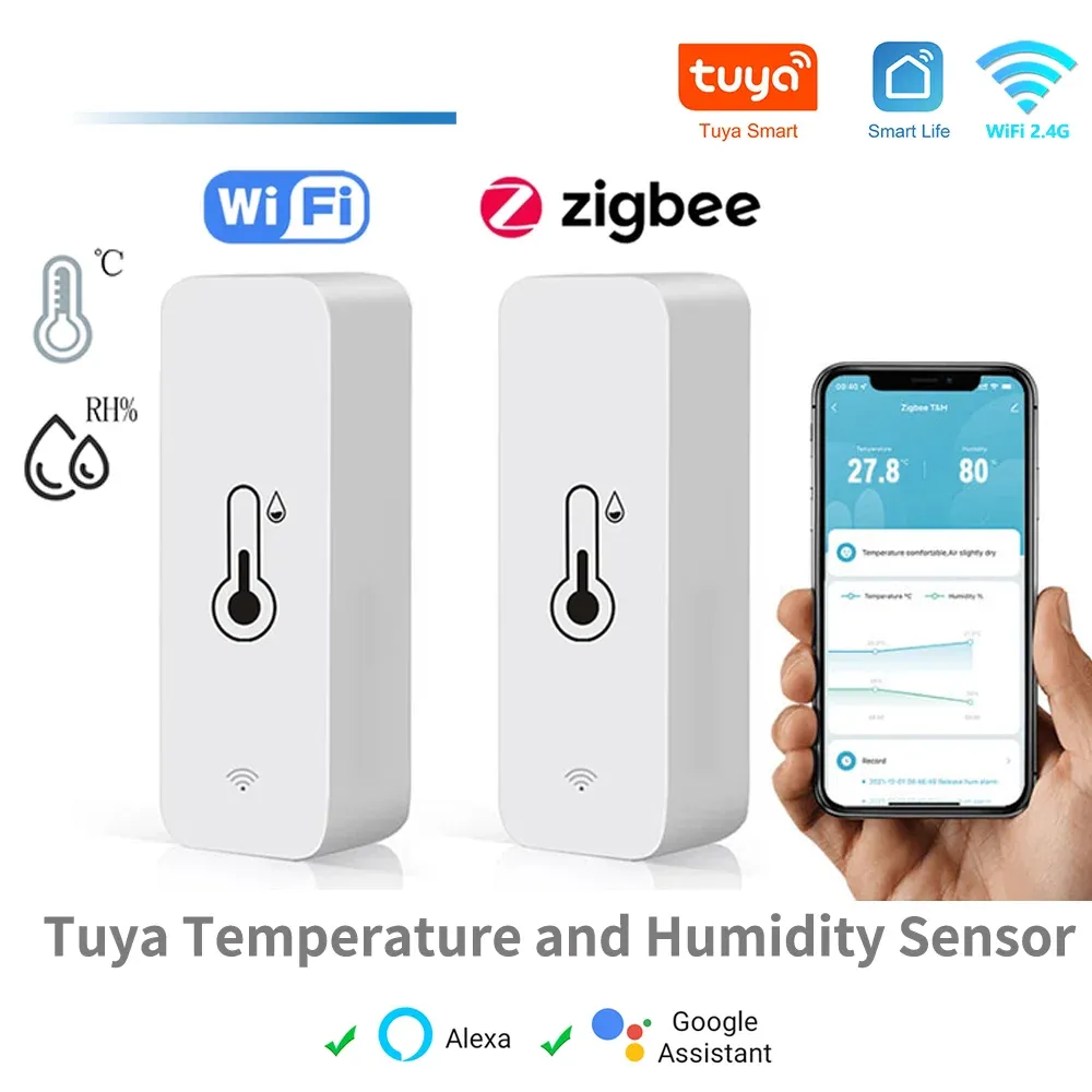 Capteur intelligent de température et d'humidité Tuya WiFi Zigbee, hygromètre d'intérieur avec suivi via application, compatible Google Home, SmartLife et Alexa - Image 1