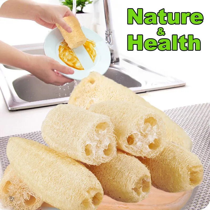 Éponge loofah naturelle (lot de 3), outil de nettoyage multi-usages pour la cuisine, éponge à vaisselle, longue éponge de douche exfoliante 2